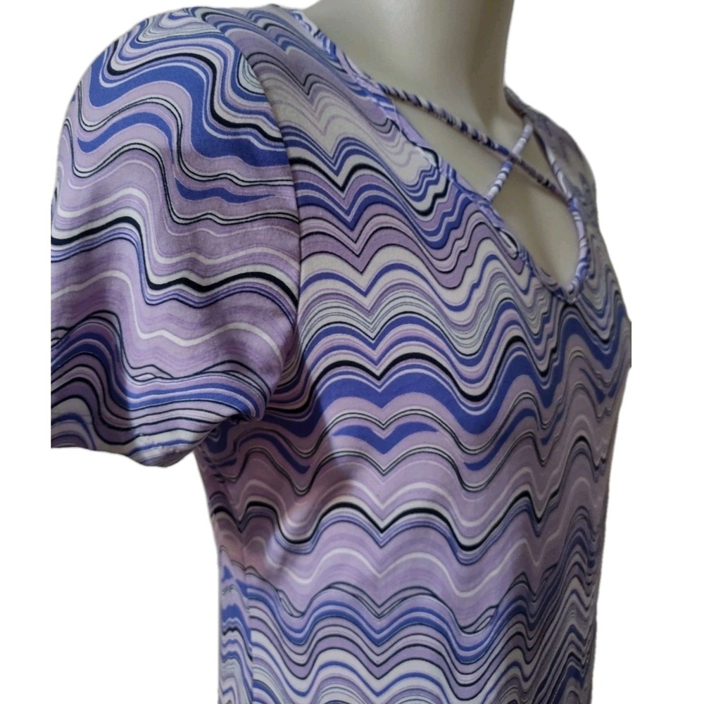 Just Be Dress Women's Size 1X Short Sleeve V-Neck Purple Striped Stretch Soft - Picture 7 of 10